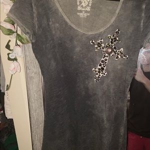 Vintage t shirt green with velvet cross